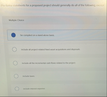 Pro forma statements for a proposed project