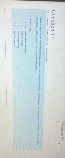 Time left 1 : 4 9 : 3 8 Hide Question 1 1 Not yet