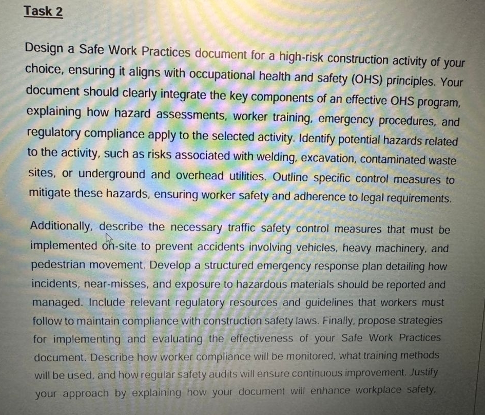 Task 2 Design a Safe Work Practices document for