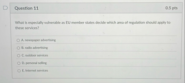 Question 1 1 0 . 5 pts What is especially