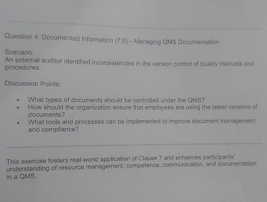 Question 4 . Documented Information ( 7 . 5 ) -