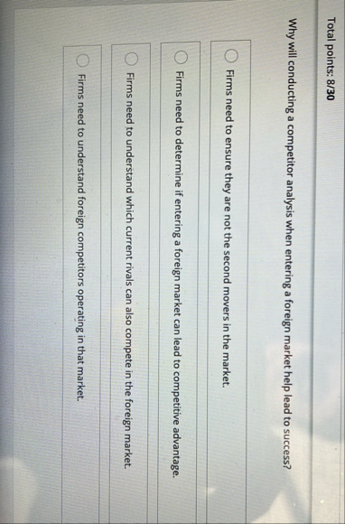 Total points: 8 / 3 0 Why will conducting a