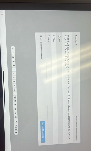 Question 5 Select the appropriate respoesse Which