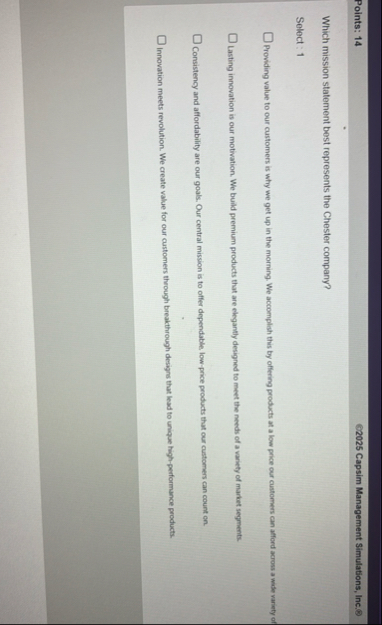 Points: 1 4 2 0 2 5 Capsim Management