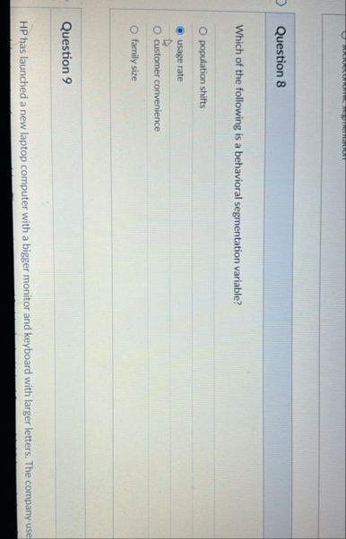 Question 8 Which of the following is a behavioral