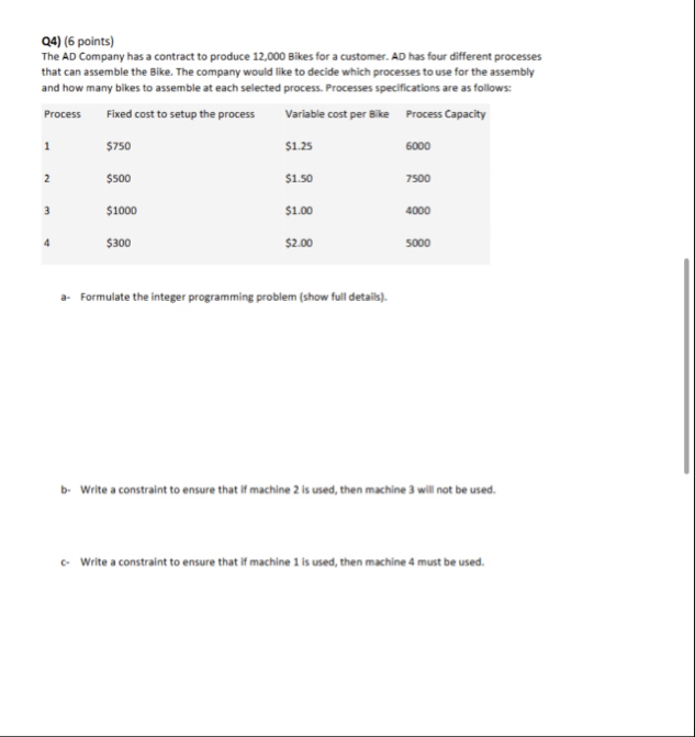 Q 4 ) ( 6 points ) The AD Company has a contract