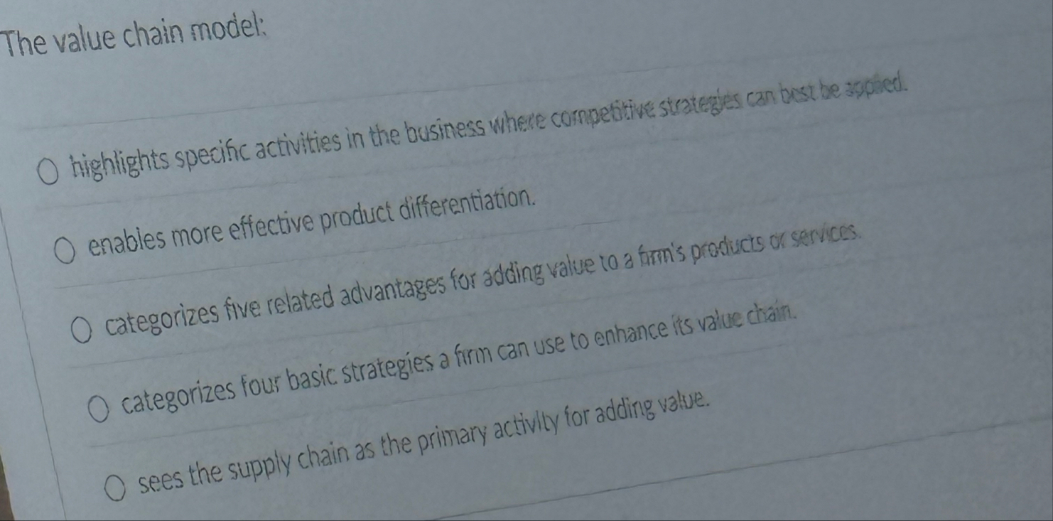 The value chain model: highlights specific