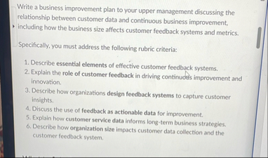 Write a business improvement plan to your upper