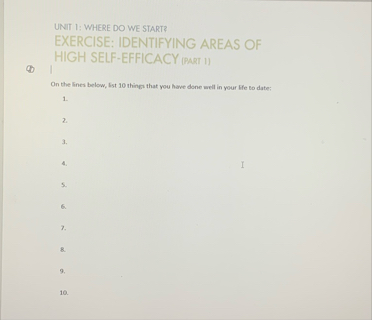 UNIT 1 : WHERE DO WE START? EXERCISE: IDENTIFYING