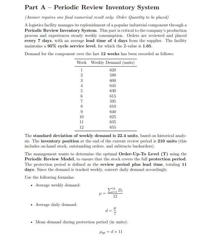 Part A - Periodic Review Inventory System ( A n s