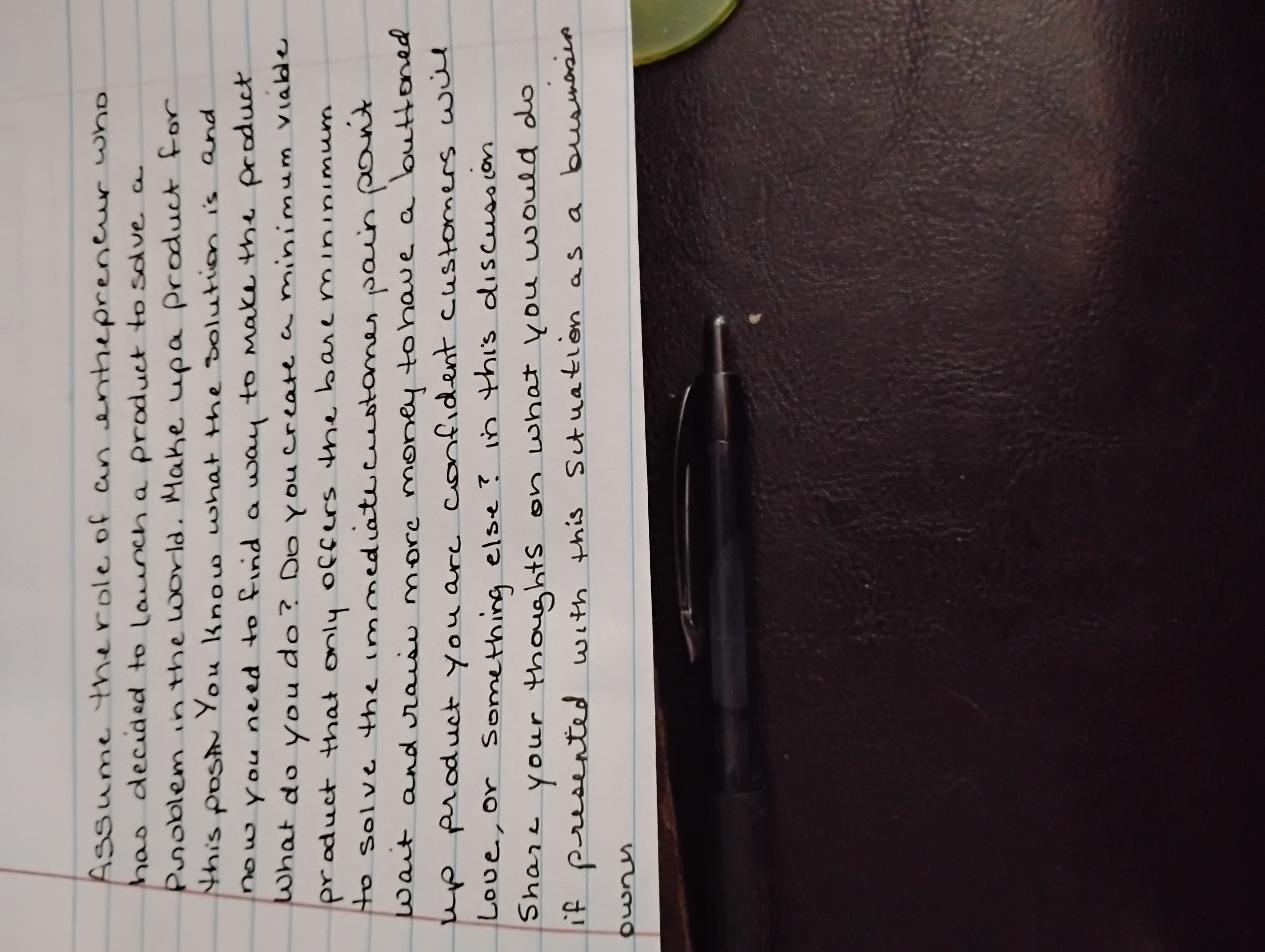 Assume the role of an entrepreneur who has