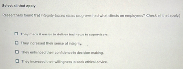 Select all that apply Researchers found that