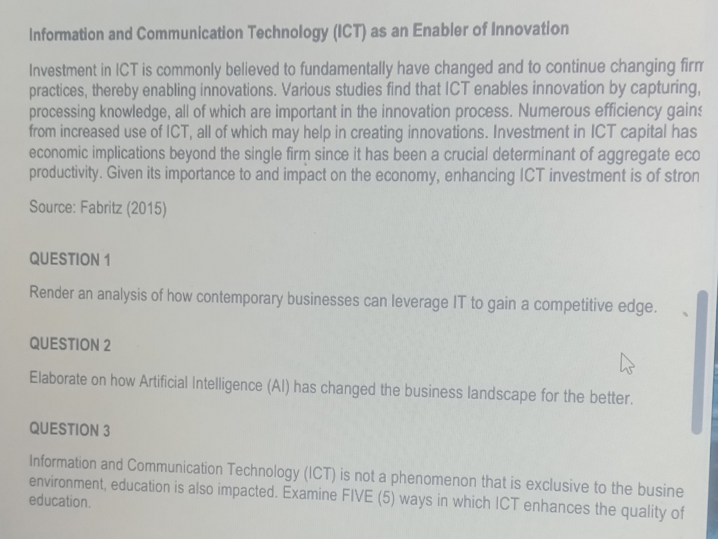 Information and Communication Technology ( ICT )