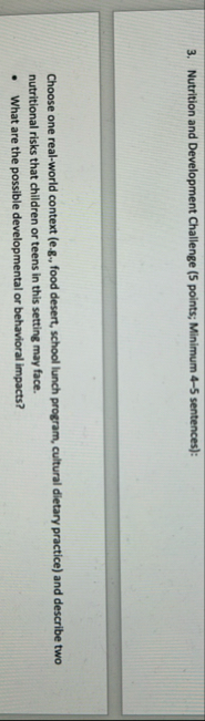 Nutrition and Development Challenge ( 5 points;