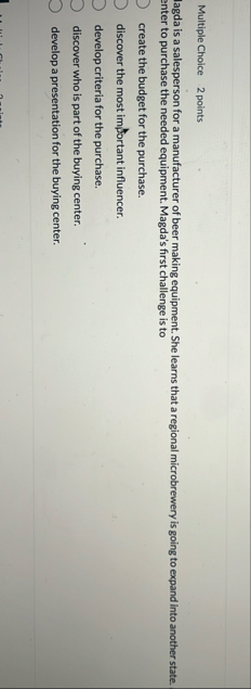 Multiple Choice 2 points lagda is a salesperson