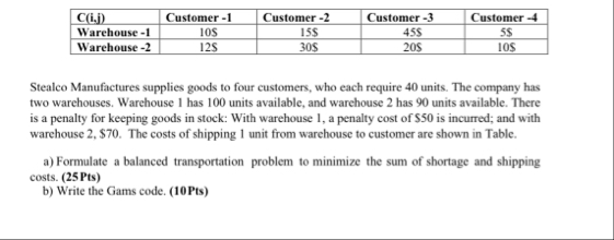 \ table [ [ C ( i , j ) , Customer - 1 , Customer
