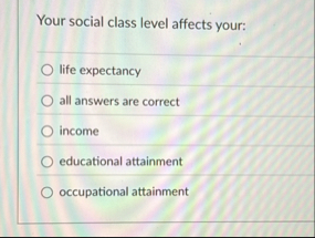 Your social class level affects your: life