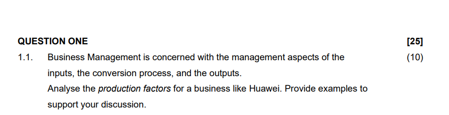 QUESTION ONE 1 . 1 . Business Management is