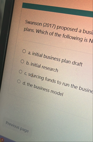 Swanson ( 2 0 1 7 ) proposed a busi plans. Which