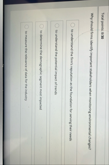 Total points: 8 3 0 Why should firms identify