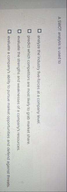 A SWOT analysis is used to analyze the industry