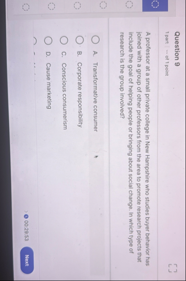 Question 9 1 part | - - of 1 point A professor at
