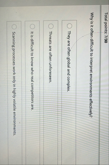 Total points: 7 / 3 0 Why is it often difficult