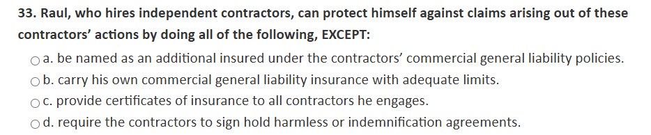 3 3 . Raul, who hires independent contractors,