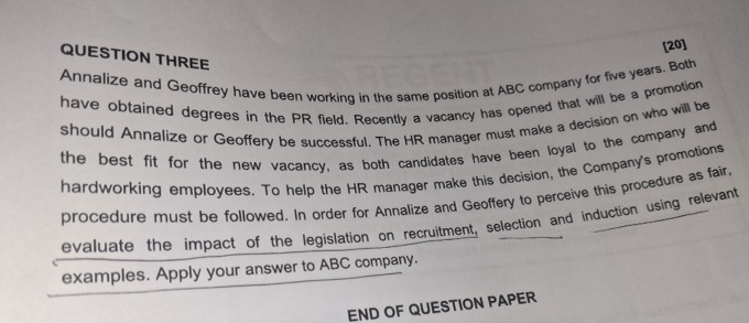 QUESTION THREE [ 2 0 ] Annalize and Geoffrey have