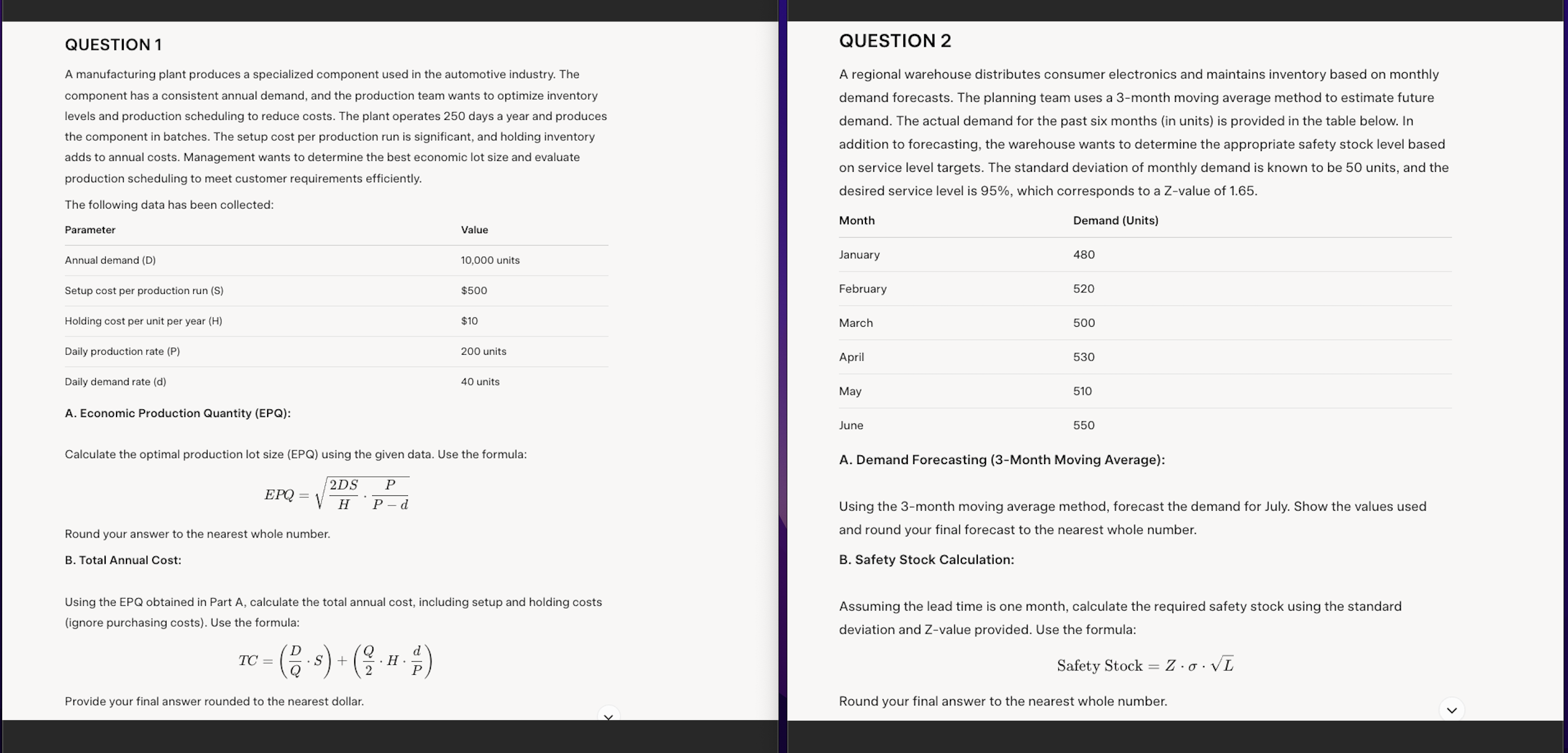 Master Production Optimization with Inventory