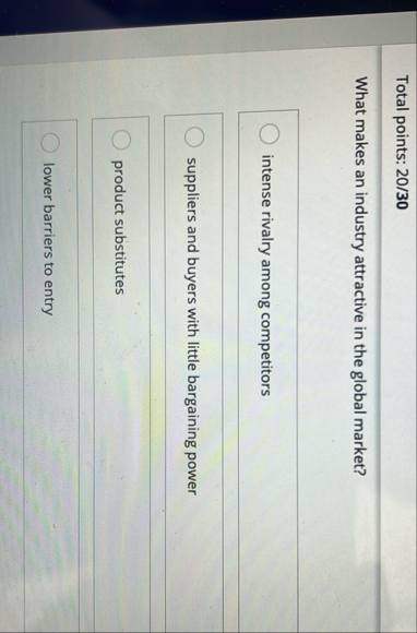 Total points: 2 0 / 3 0 What makes an industry