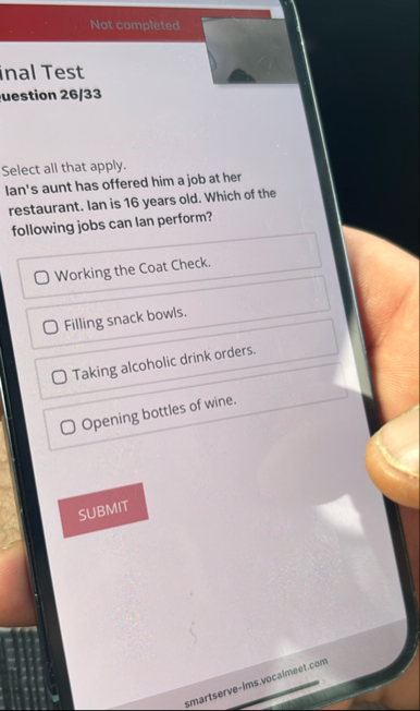 Not completed inal Test uestion 2 6 / 3 3 Select