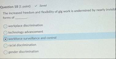 Question 1 8 ( 1 point ) Saved The increased