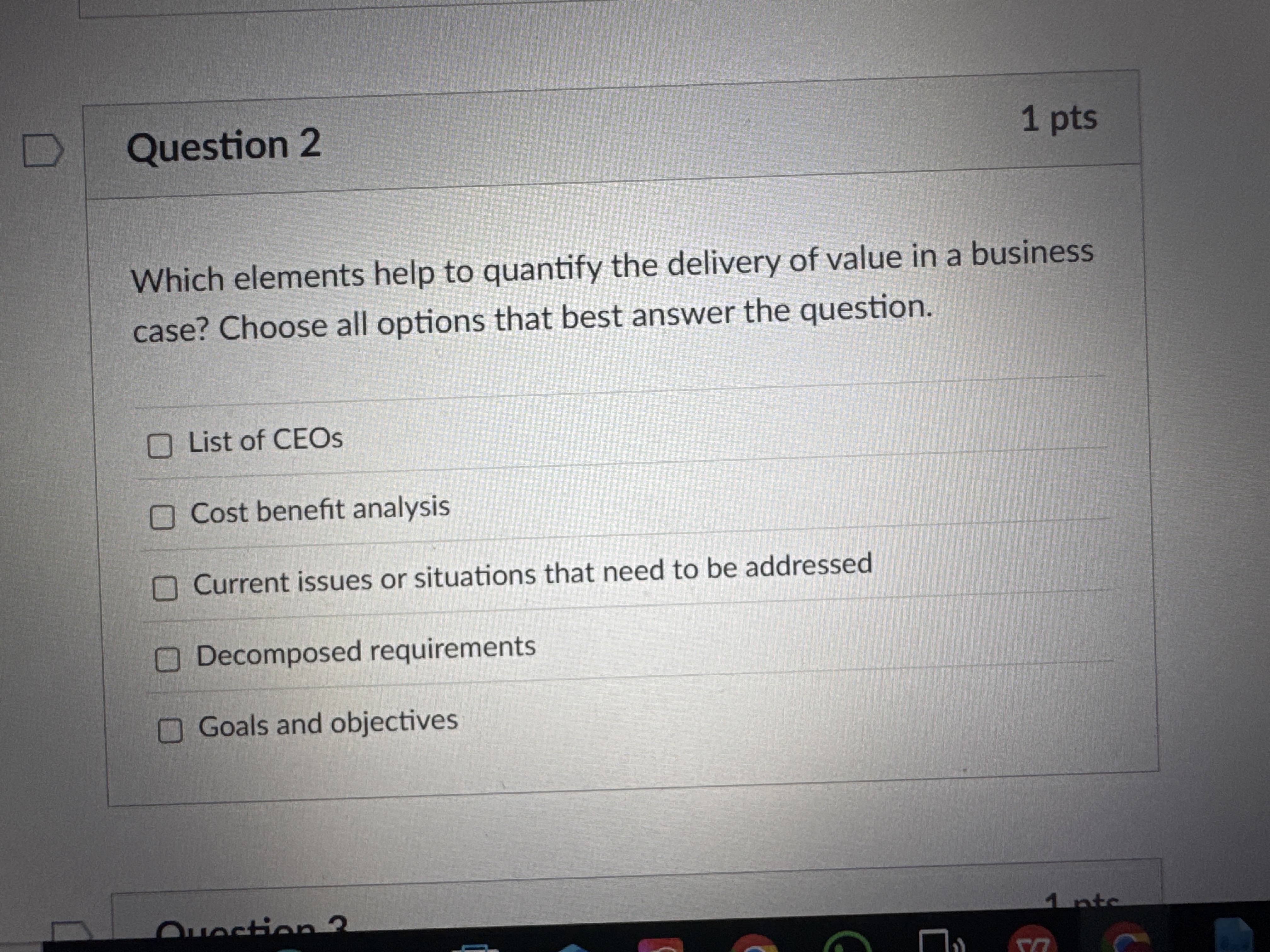 Question 2 Which elements help to quantify the