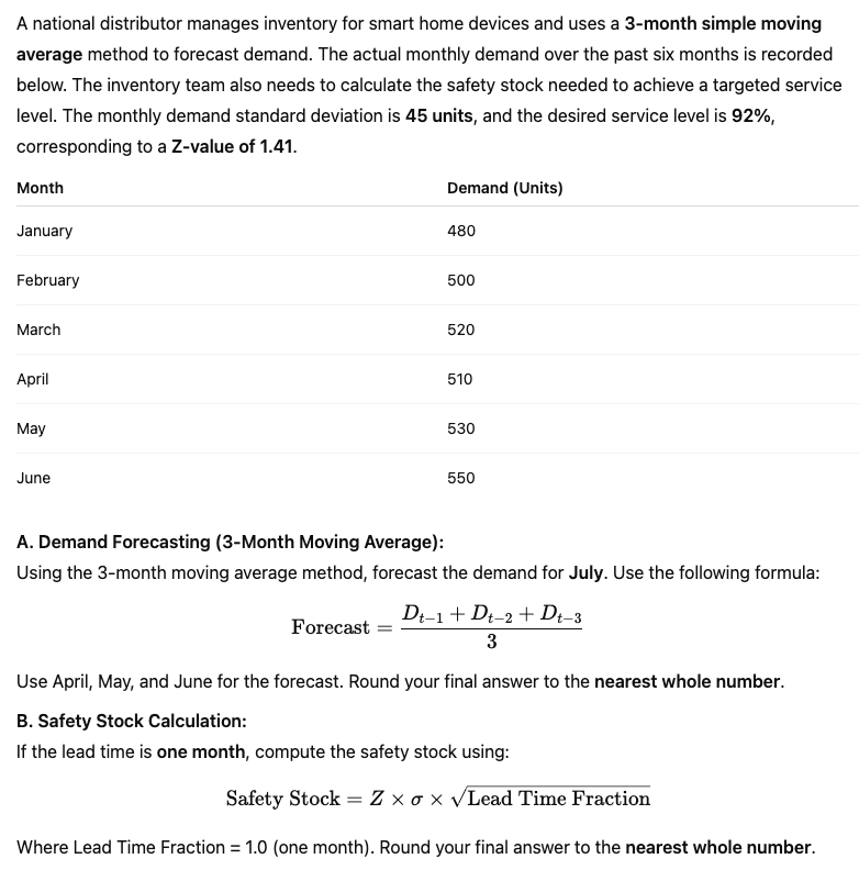 A . Demand Forecasting ( 3 - Month Moving Average