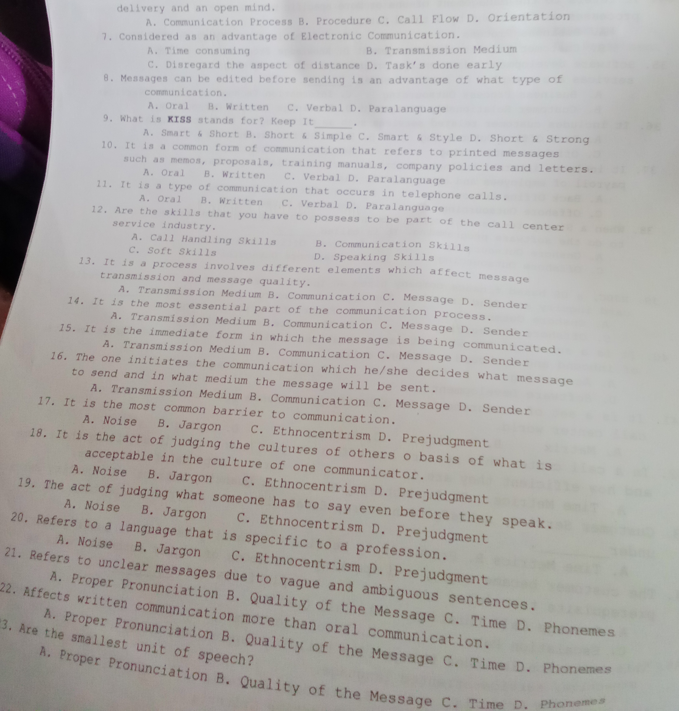 Give me answer delivery and an open mind. A.