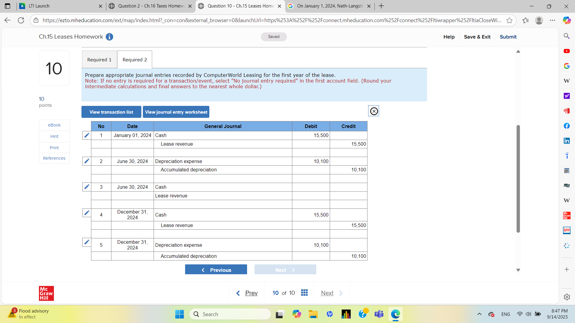 A LTI Launch x Question 2 - Ch. 16 Taxes Homewc X