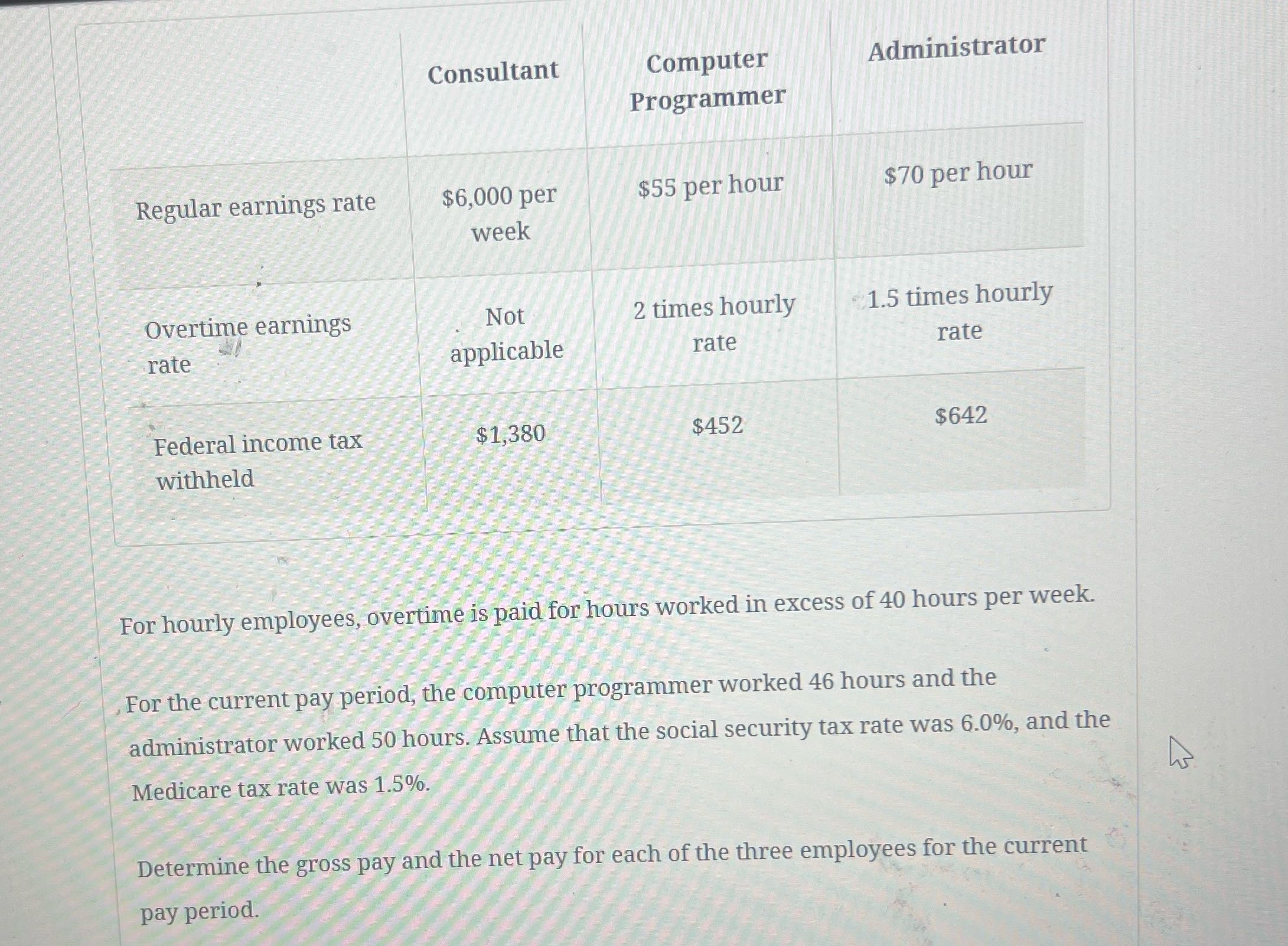 Determine the net pay for the consultant