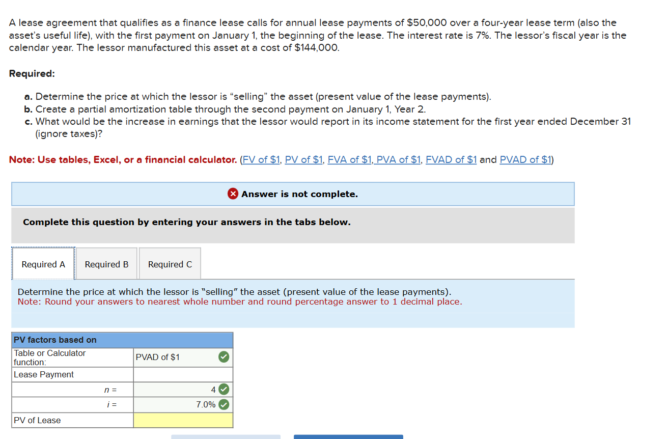 A lease agreement that qualifies as a finance