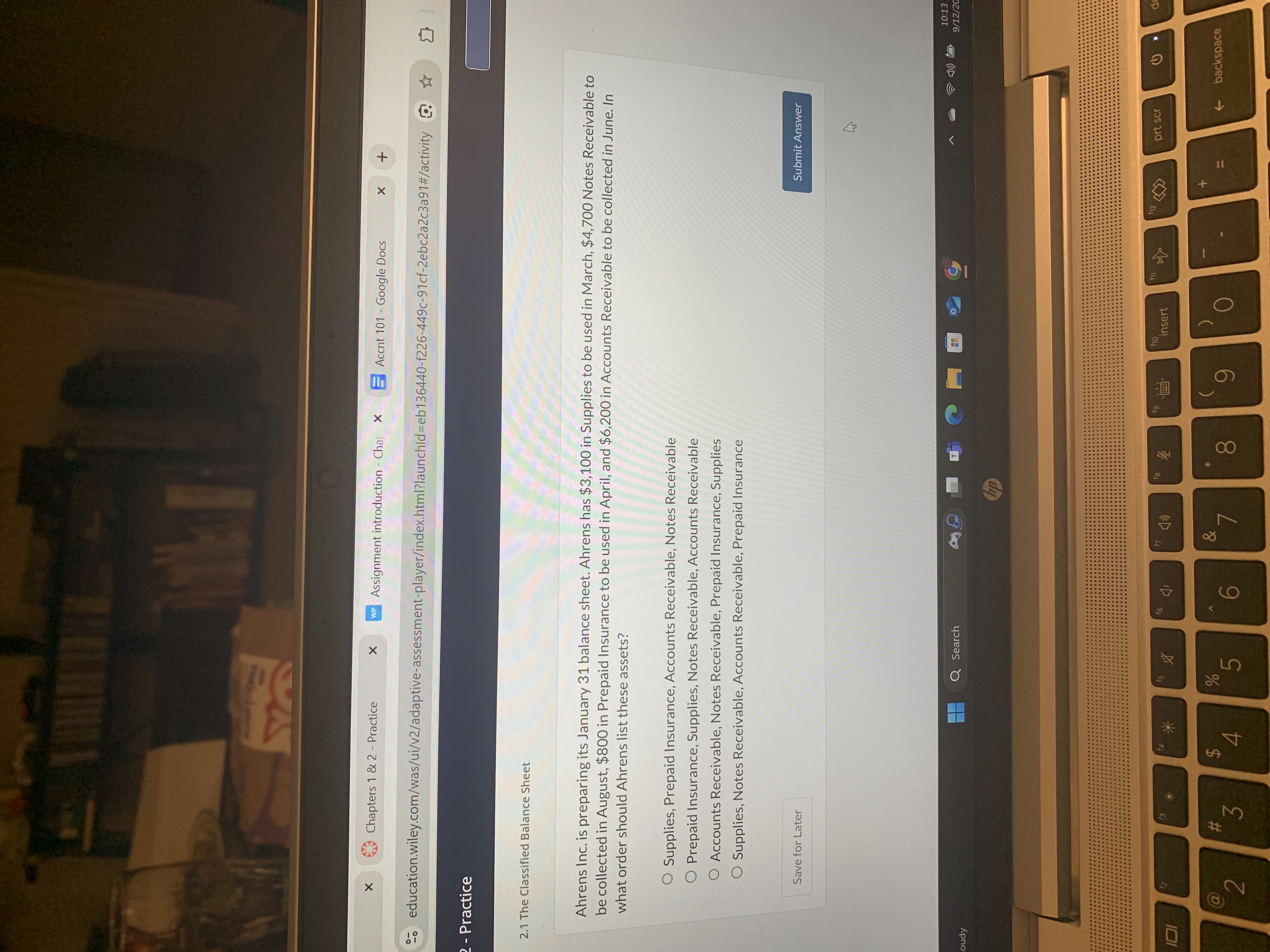 What order should assets be listed? x Chapters 1