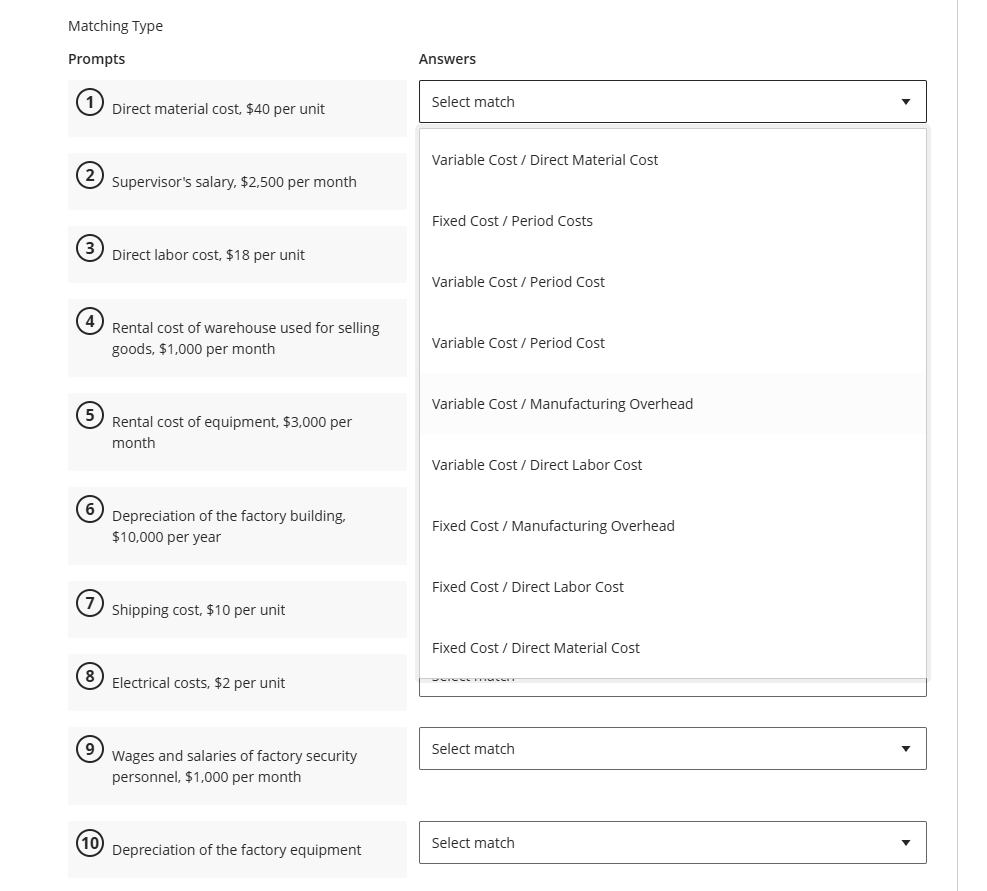 ANSWER Matching Type Prompts (a) Direct material