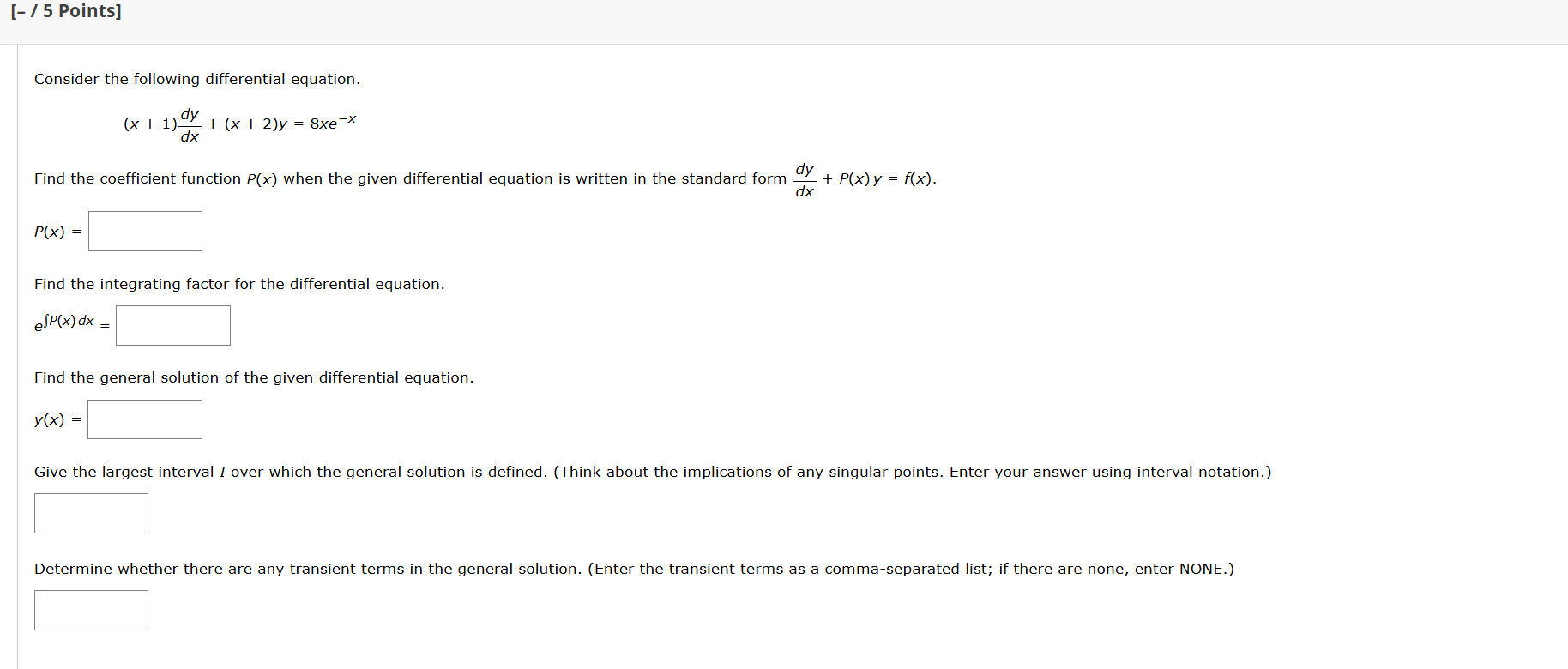 ANSWER [-/5 Points] Consider the following