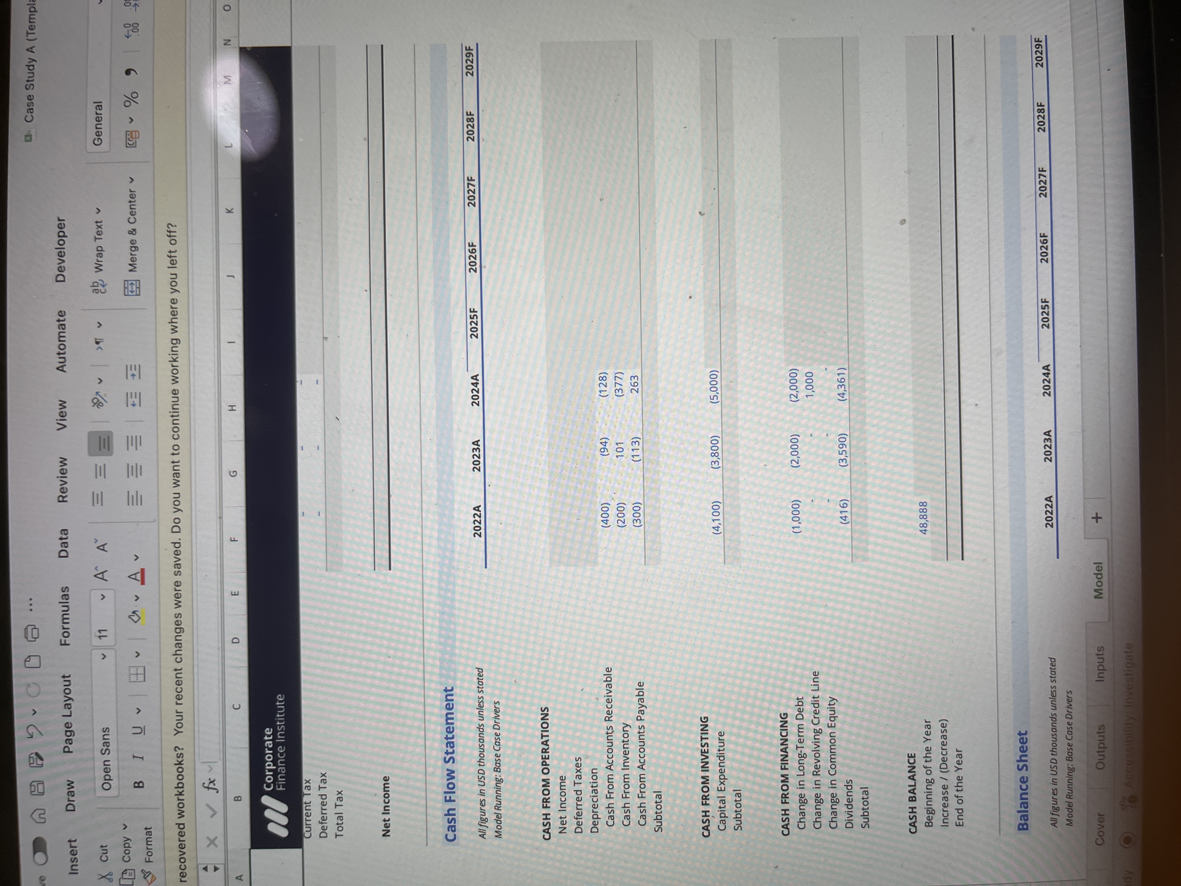 cash flow statement use re OnAPO. COG... Case