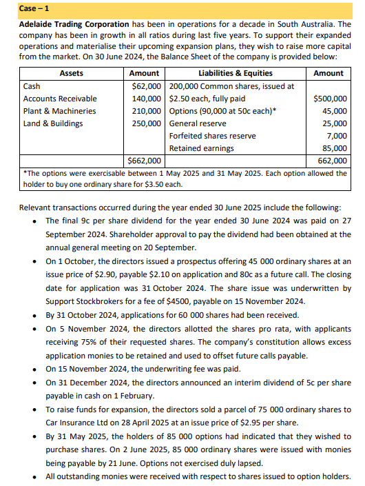 Case = 1 Adelaide Trading Corporation has been in