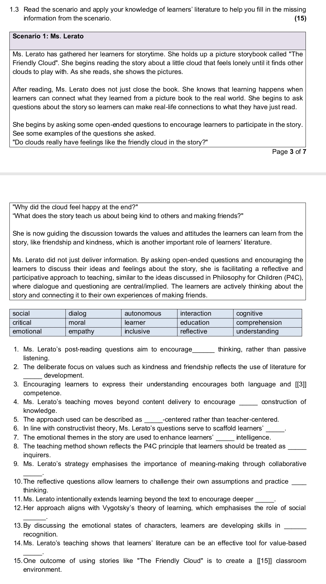 Answer this 1.3 Read the scenario and apply your