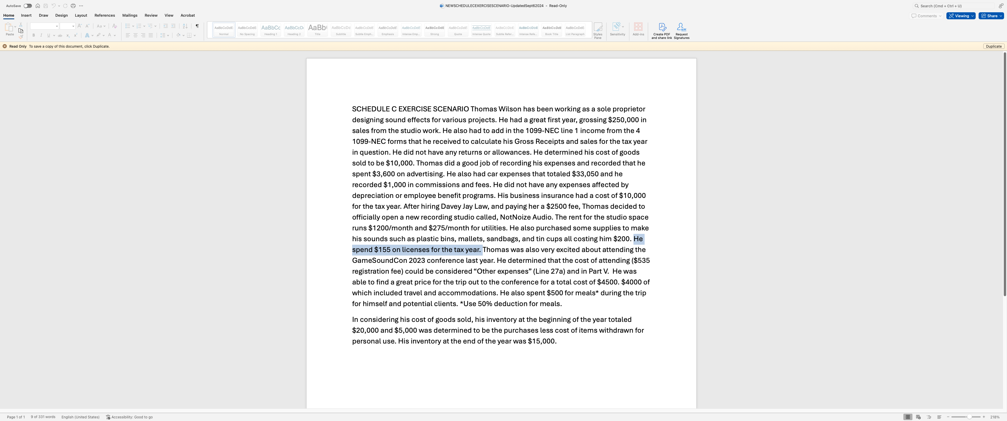 in the screenshot it says he spent on licenses.
