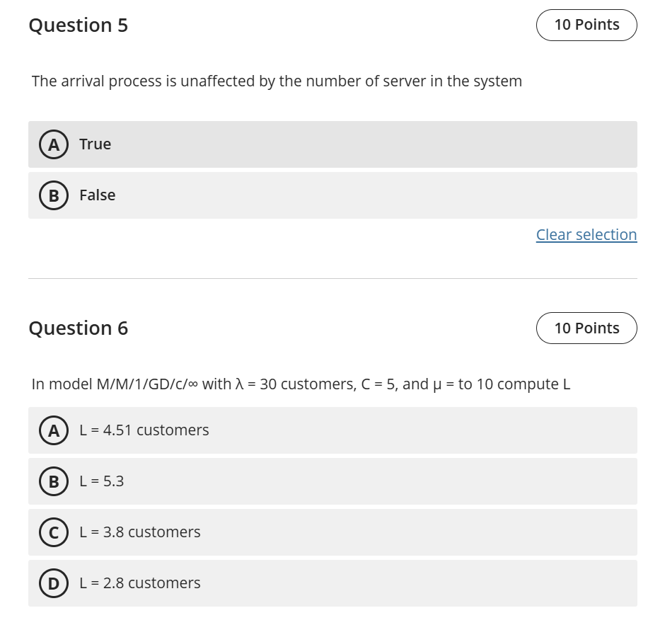 ANSWER Question 5 10 Points The arrival process