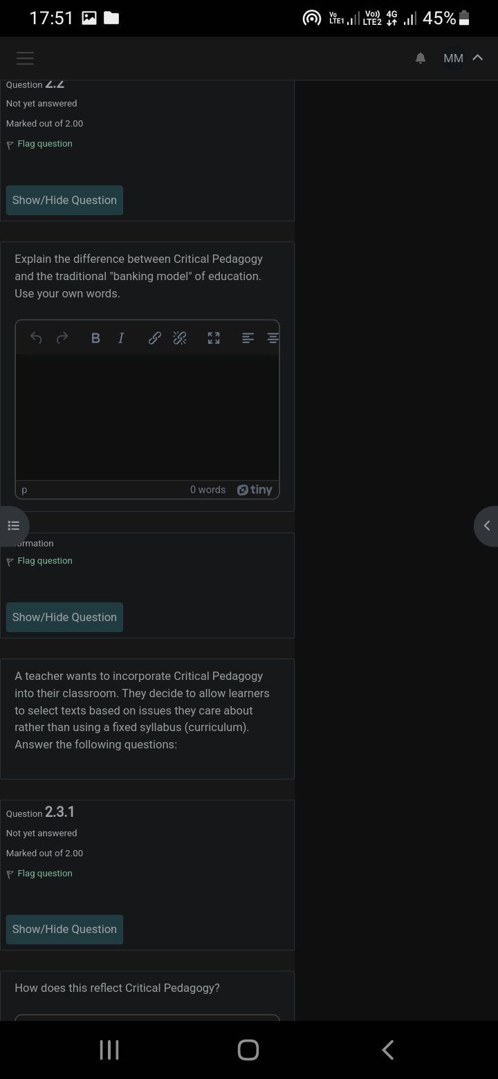 Answer for me 17:51 P Vo), 4G | 45% LET .I LTE2