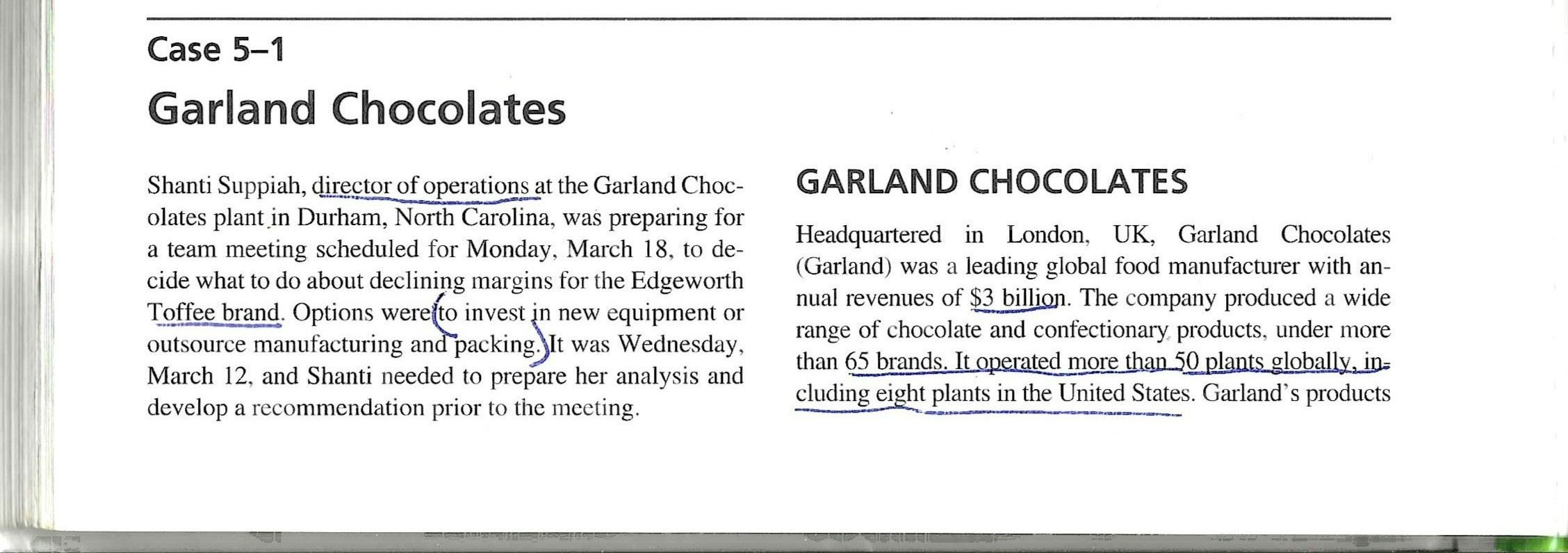 Read "PSM Case 5-1 Garland Chocolates #1", "PSM