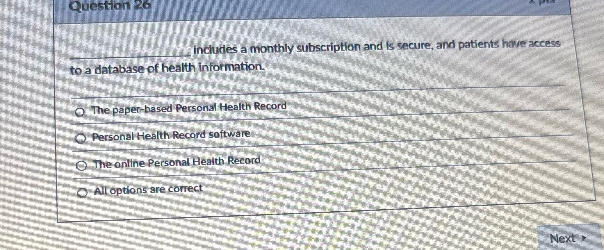 Answer for me Question 26 includes a monthly
